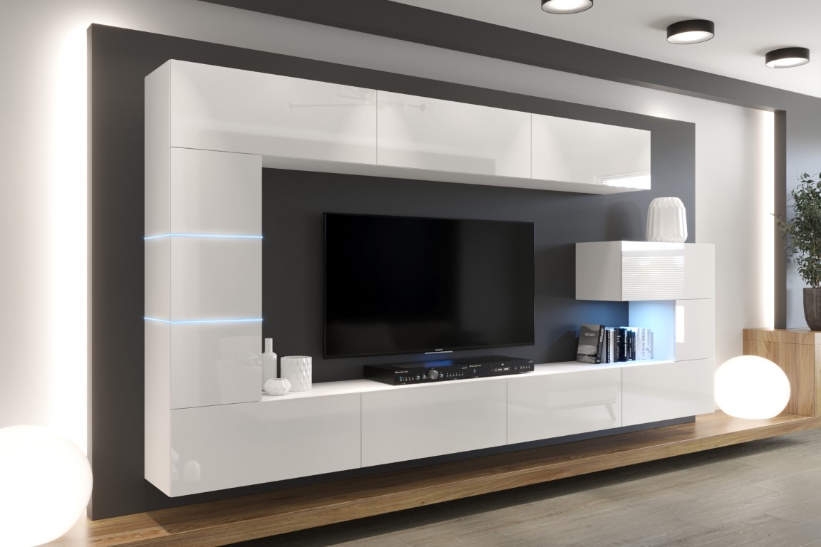 NEXT 89 moderní obývací stěna 332 cm  bílý lesk