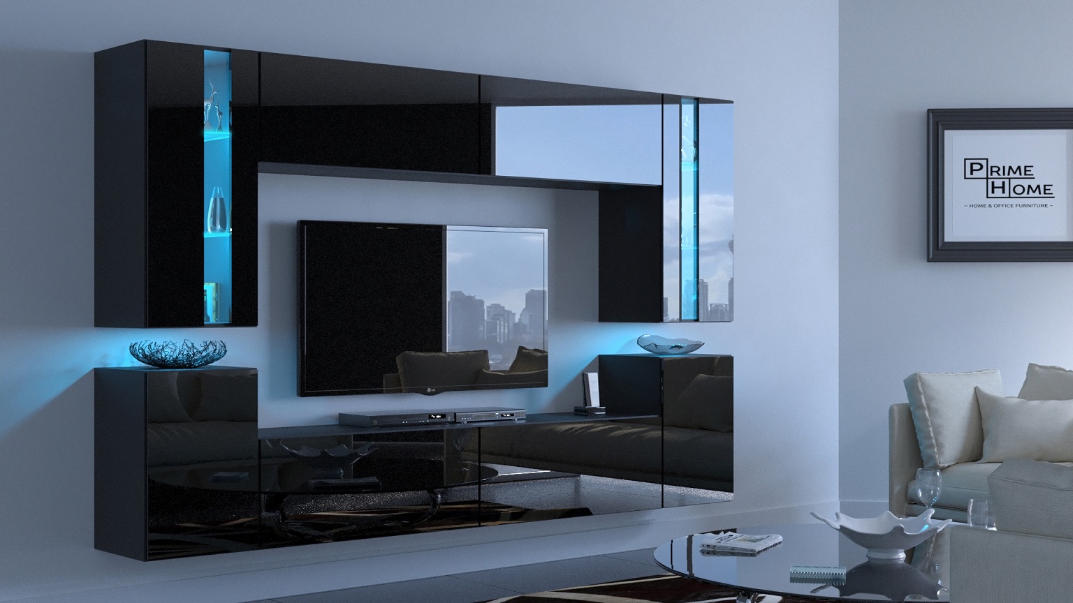 CONTI 24 moderní obývací stěna černý lesk 240 cm